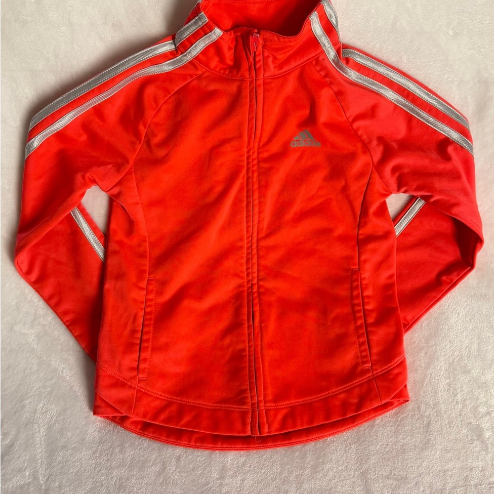 Adidas Kids Swim Jacket - Bright Orange with Silver Stripes